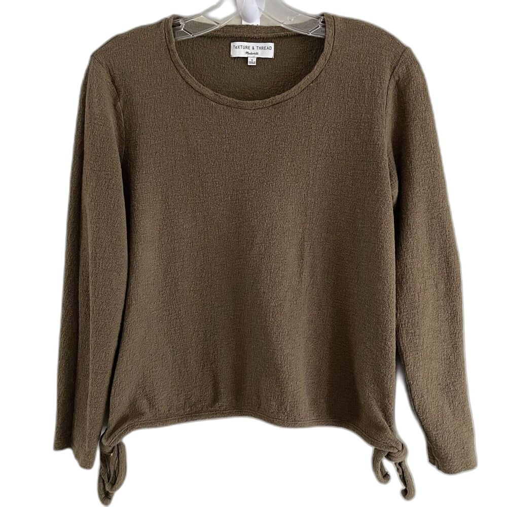 Madewell Texture Thread Top Size S Long Sleeve Side Tie Knots Chartreuse Natural